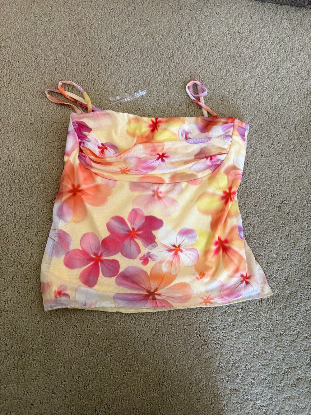 See You Monday Pink & Yellow Floral Spaghetti-Strap Cami